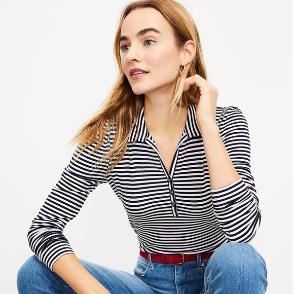 BNWT — LOFT striped polo long sleeve — Size M - Picture 2 of 6